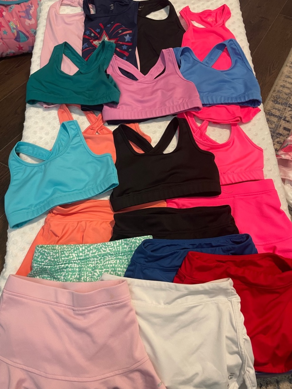 Size 6/7 Girls' Active Sports Bras and Shorts - Multi Color Pack Tennis skorts